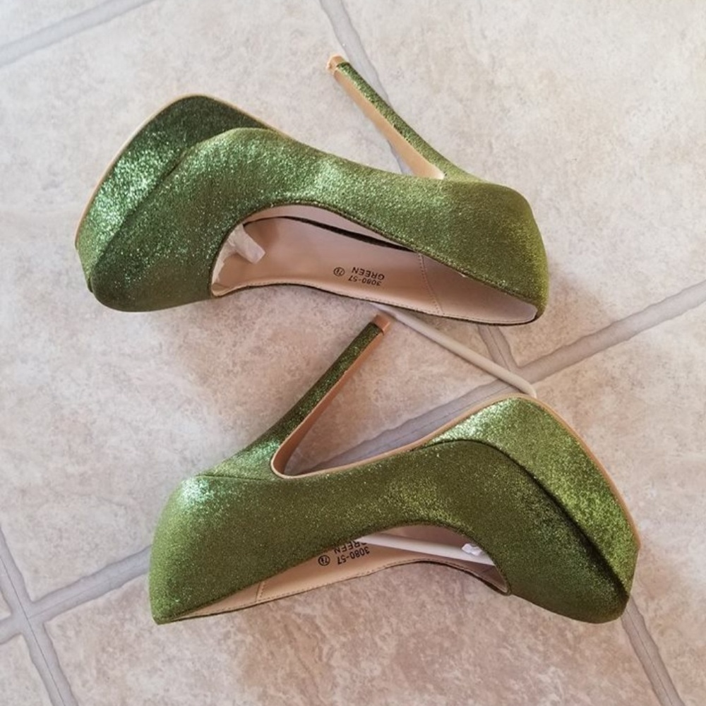 Sexy Green Shimmer Platform High Heels - Picture 3 of 5